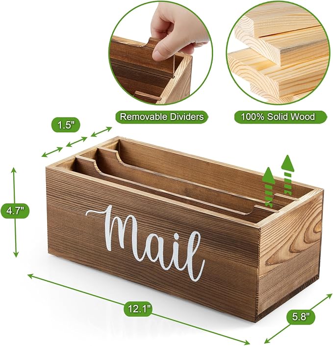 DRASTAR Mail Organizer Countertop, Mail Holder with 3 Slots, Mail Sorter Organizer for Desk, Envelope Holder for Home Office, Burnt Wood