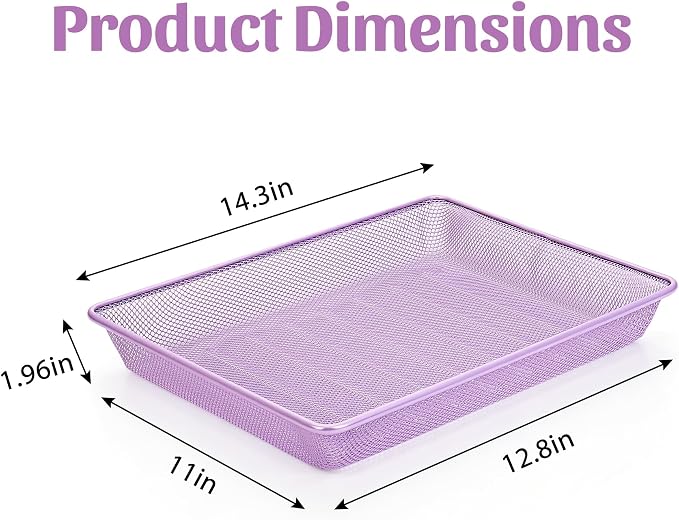 Office Metal Mesh Basket for Desk, Single Paper Tray Organizer, Turn in Trays Classroom, Flat Mail Letter Storage Basket for Office Home Drawers School (1, Purple)