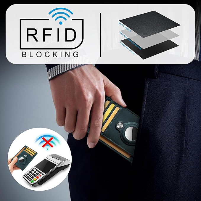Hawanik Slim Minimalist Front Pocket Air Tag Wallet, RFID Blocking Card Holder Wallet with Airtag Holder