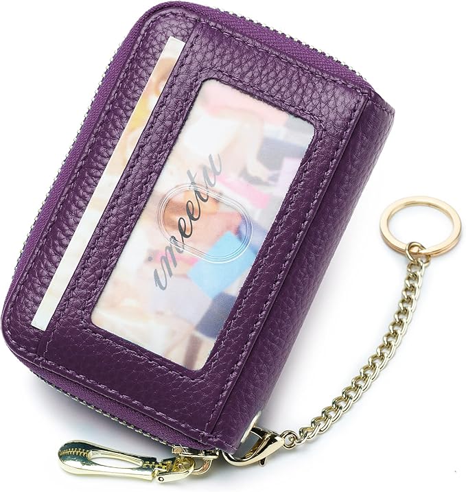 imeetu RFID Credit Card Holder, Small Leather Zipper Card Case Wallet for Women