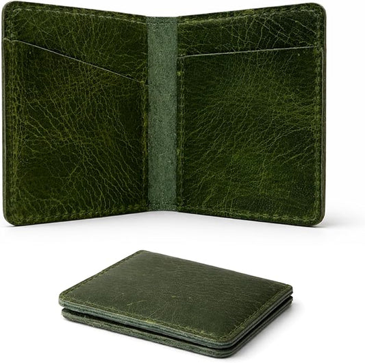Genuine Leather Bifold Card Holder Wallet for Men & Women Slim Minimalist Front Pocket Credit Card Wallet, Compact Travel & Everyday Carry - Forest Green