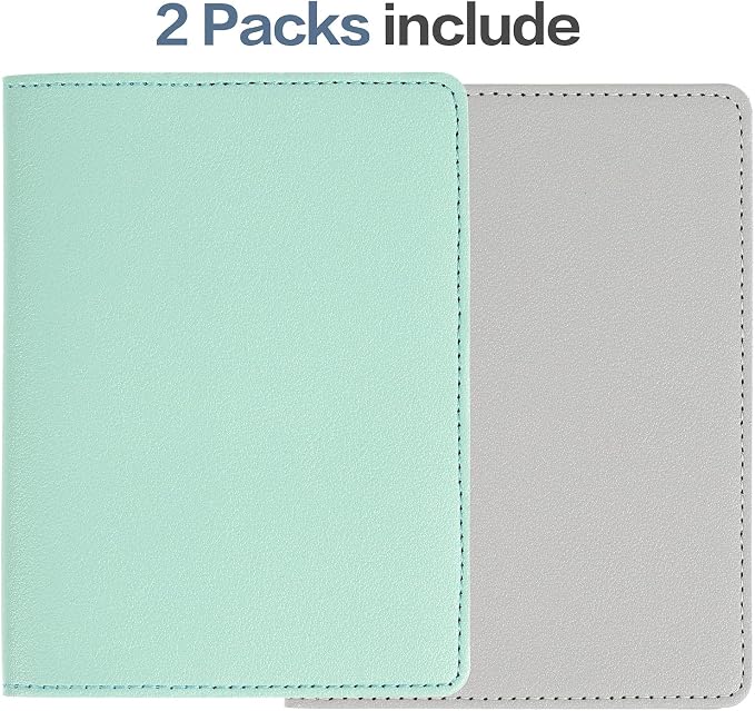 2 Pack Passport covers and Vaccine Card Holder PU Leather Passport Wallet Vaccine Case Protector Slot Travel Passport Wallets for Women & Men (Grey & Green)