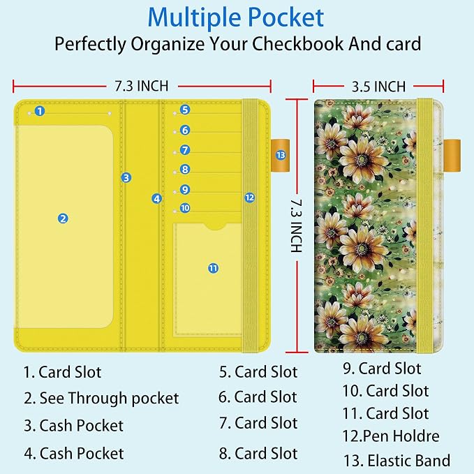 bvya 2 PCS Checkbook Covers for Men & Women with RFID Blocking, Premium Printed Leather Checkbook Holder Slim Wallets with Pen Holder & Built-in Clear Plastic Divider for Duplicate Checks