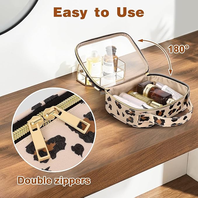 Wedama Clear Toiletry Bag, 2 Pack Clear Makeup Bags with Handles, Large Travel Bags PVC Cosmetic Bag for Women and Men, Carry on Airport Airline Compliant Bag, Leopard Print