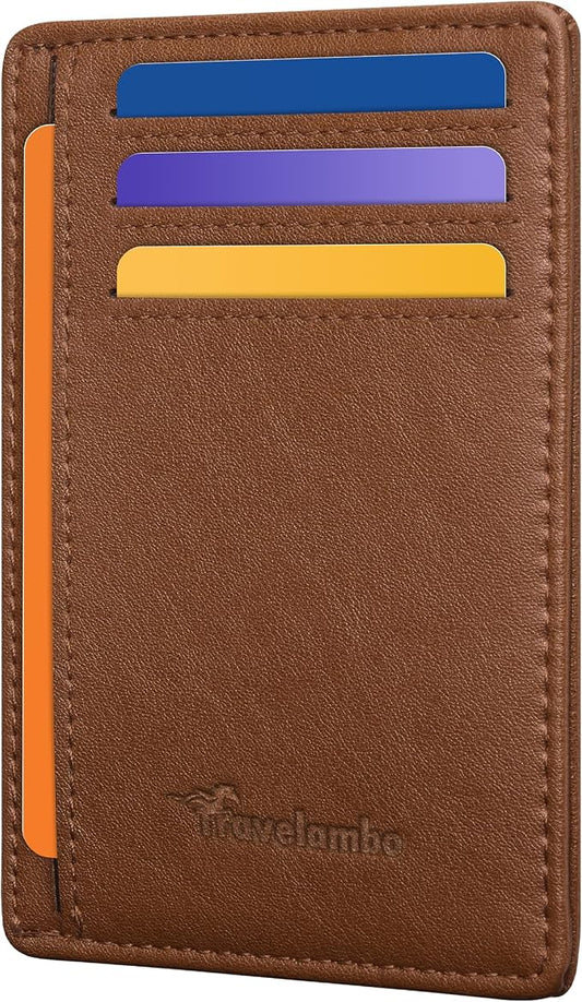 Travelambo Slim Minimalist Wallet for Men, RFID Blocking Credit Card Holder, Front Pocket ID Card Case, Gifts for Men, Husband, Boyfriend, Teenage
