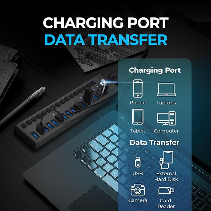 SABRENT 16-Port USB 3.0 Data Hub and Charger with Individual Power Switches, 90W High-Power Output (HB-PU16)