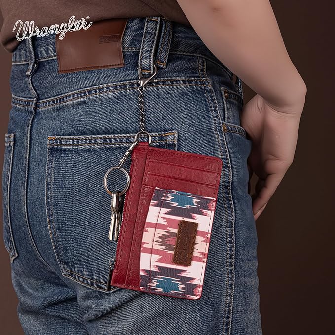 Montana West X Wrangler Keychain Wristlet Wallet Aztec Credit Card Wallet Slim Credit Card Holder for Women Ladies Female Cards & ID Cases with Keychain Wristlet Strap