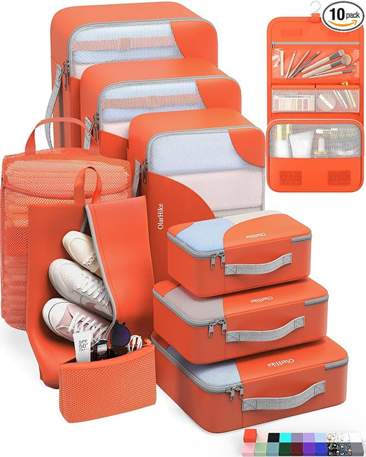 OlarHike 10 Set Packing Cubes for Travel, Gifts for Women Mom,Anti-Tearing Suitcase Organizer with Over-1000 pack Mesh Holes, Vacation Essentials & Accessories for Cruise Ship