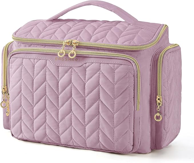 BAGSMART Travel Toiletry Bag, Large Wide-open Travel Bag for Toiletries, Makeup Cosmetic Travel Bag with Handle-Purple