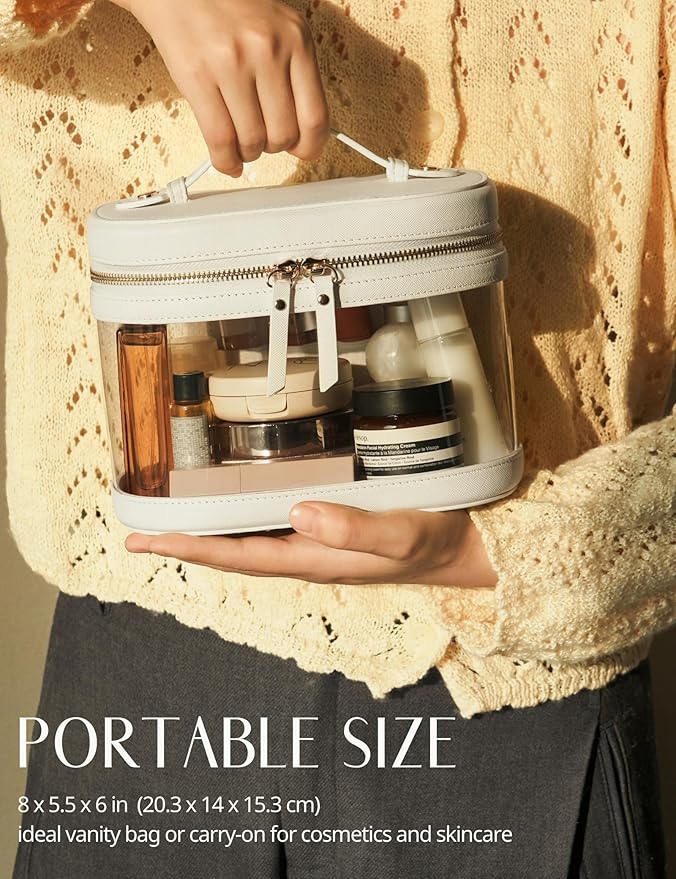 Popvibe Clear Makeup Bag Travel Cosmetic Case Transparent Toiletry Bag with Zipper, Portable Make Up Organizer Traveling Compact Car Bag for Essentials
