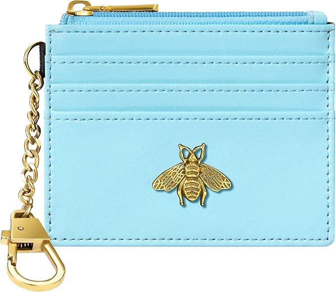 SEAVILIA Card Holder Keychain Wallet for Women with ID Window RFID Coin Purse Bee Gifts Slim Minimalist Small Wallet