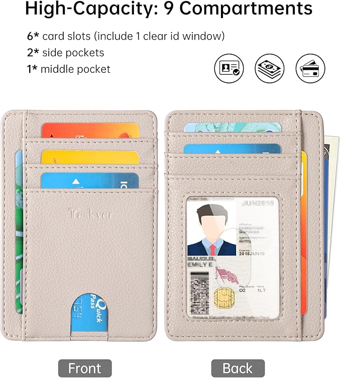 Teskyer Slim Wallet for Men, Minimalist Front Pocket RFID Blocking Leather Wallet Credit Card Holder for Men & Women