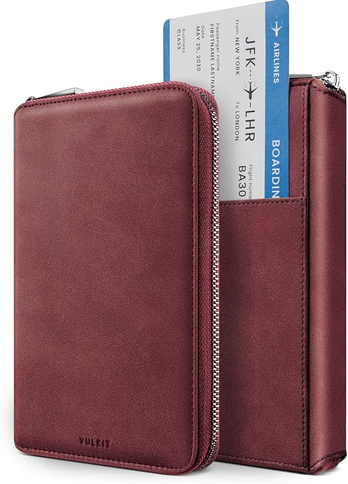VULKIT Passport Holder for Travel Family, Multiple Travel Document Holder Wallet for a Family of 3-4, RFID Blocking Passport Bag, Document Organizer Pouch for Credit Cards, ID, Sim Card, Cash, Coins