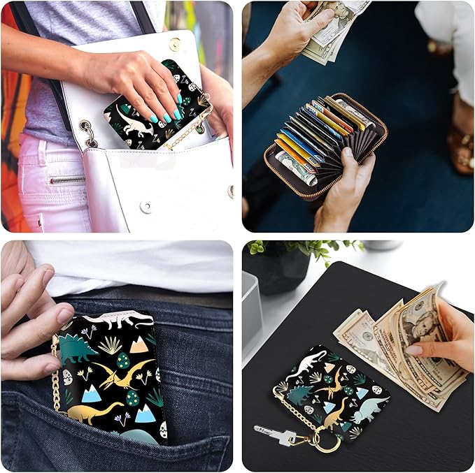 Credit Card Holder RFID Wallet, Small Card Holder Wallet for Women with Keychain Zipper, Funny Leather Print Credit Card Wallets Accordion Gift