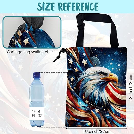 Car Garbage Bag American Flag and Bald Eagle Drawstring Car Trash Bag Hanging for Back Seat with Adjustable Buckle Canvas Vehicle Trash Can Easy-to-Install