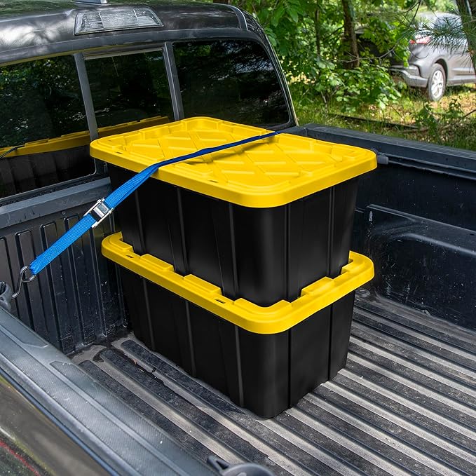 Sterilite 6-Pack Industrial Tote, Plastic Storage Container Bins with Lids, 17 Gallon - Heavy-Duty Organizing Containers for Closet, Bathroom & Office, Stackable Transport Boxes with Secure Handles