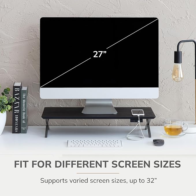 Anji Mountain Monitor Stand - Desktop Organizer & Laptop Riser, Ergonomic Monitor Riser, Space-Saving Monitor Stand for Desk, Durable Construction, Easy Assembly, Ideal for Home & Office,Black