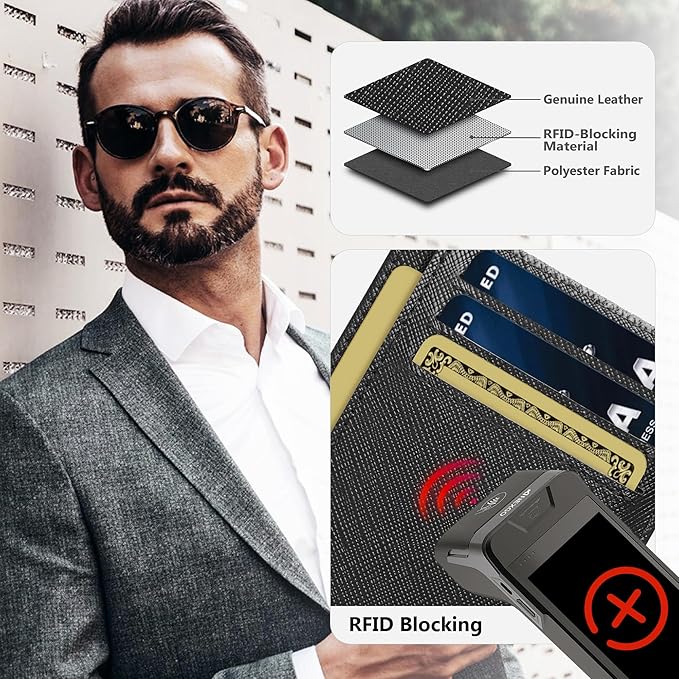 Travelambo 100% Genuine Leather Wallet for Men and Women, Slim Minimalist RFID Blocking Front Pocket Credit Card Holder with Gift Box(Cross Black)