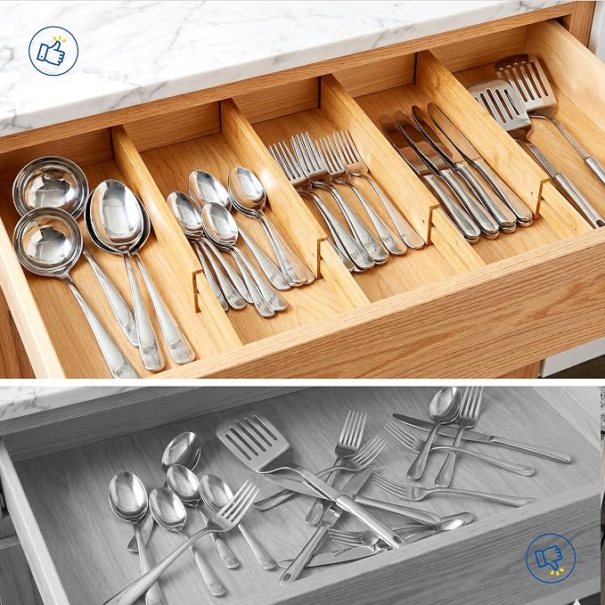 4 Pack Drawer Dividers, 2.36" Bamboo Expandable Drawer Organizers, 17-22" Adjustable Tension Separators, Standard Drawer Dividers for Kitchen, Bedroom Dresser, Baby Nursery & Bathroom