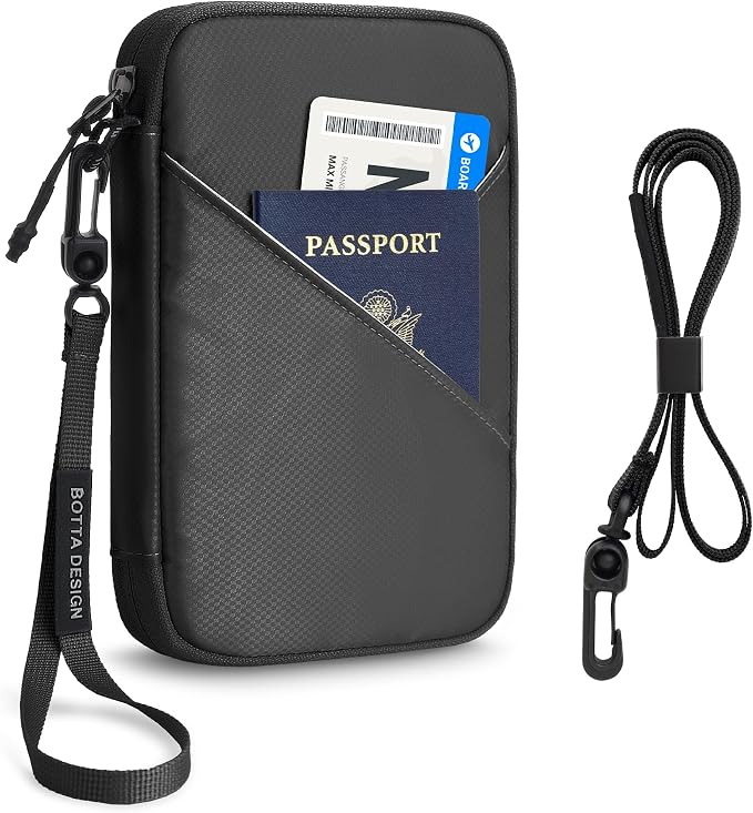 Veki Passport Holder for Travel Women, Family Passport Bag, Travel Document Organizer Case, RFID Blocking Protector Book Wallet for Men, Waterproof Cover Essentials for Credit Cards (Black, M)