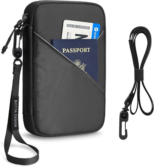 Veki Passport Holder for Travel Women, Family Passport Bag, Travel Document Organizer Case, RFID Blocking Protector Book Wallet for Men, Waterproof Cover Essentials for Credit Cards (Black, M)