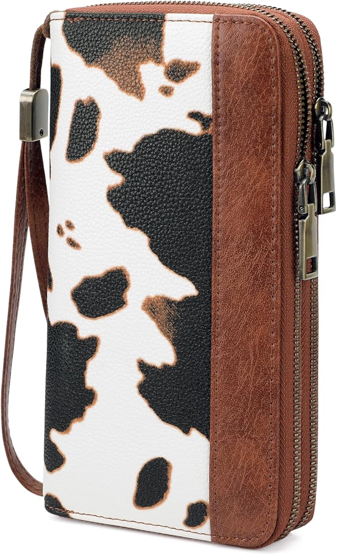 GOIACII Women's Wallet Large Capacity Double Zip Ladies Card Phone Holder RFID Blocking Wristlet Leather