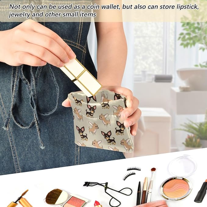 Cute Chihuahua Women's Waterproof PU Leather Coin Purse, Slim Travel Wallet with Zipper - Compact Card Holder & Jewelry Organizer for Cash, Keys, Lipstick