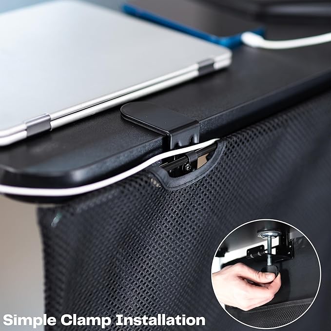 VIVO 48 Inch Clamp-on Privacy and Cable Management Organizer Sleeve, Wire Hider Kit Panel System, Desk Skirt, Black, DESK-SKIRT-48P