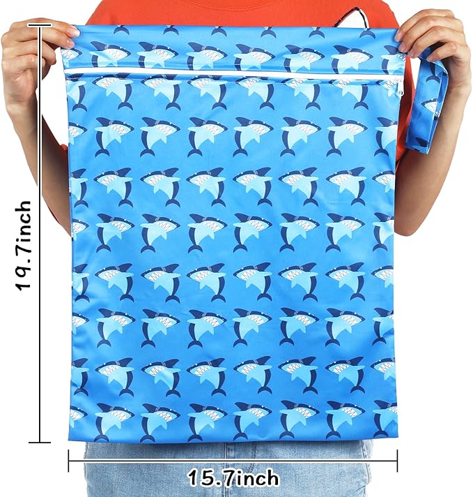 Shappy 2 Pack Large Travel Laundry Bags, Large Wet Dry Waterproof Dirty Clothes Bag for Suitcase, Swimsuit Beach Gym College Dorm Wet Bag(Shark)
