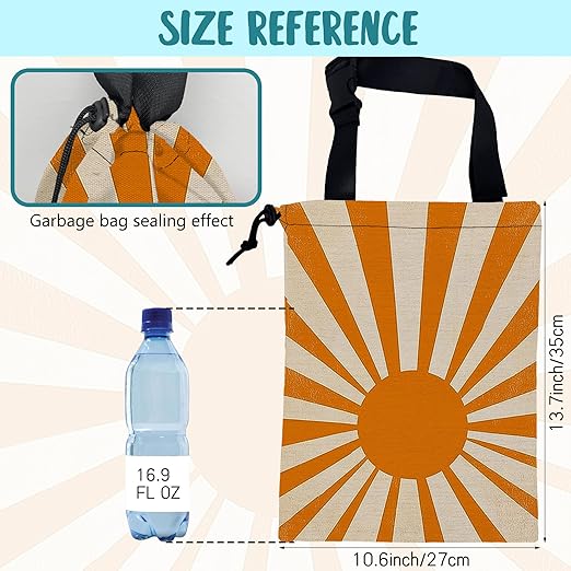 Car Trash Bag Retro Orange and White Sunray Leak-Proof Car Garbage Bag with Drawstring Foldable Canvas Trash Bin with Adjustable Buckle for Car Accessories, Travelling, Camping