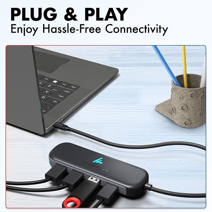 Type C to 4 Port Wozoyo USB 3.2 Hub, 4XUSB 5 Gbps, Data Transfer Upto 5Gbps, Plug & Play, Multiport Type C Hub with 30cm Cable, Compatible with MacBook, Tablet, Smartphones and Type C Enabled Devices
