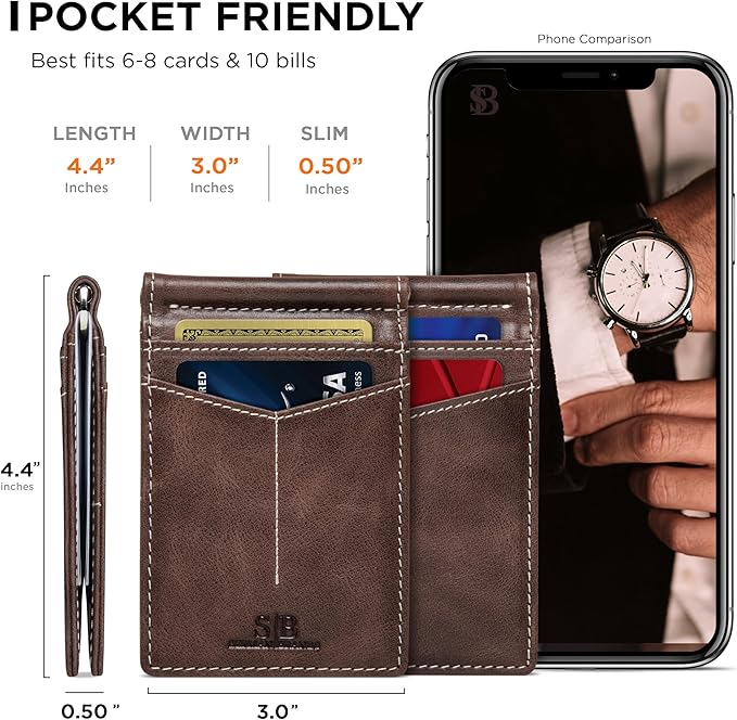 SERMAN BRANDS RFID Blocking Wallet Slim Bifold - Genuine Leather Minimalist Front Pocket Wallets for Men with Money Clip Gift
