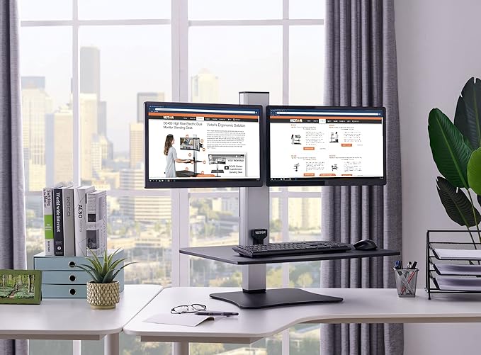 Victor Dual Monitor Electric Standing Desk Workstation, Height Adjustable Sit-Stand Converter with Dual Monitor Support, 28??x 23??Work Surface (DC450)