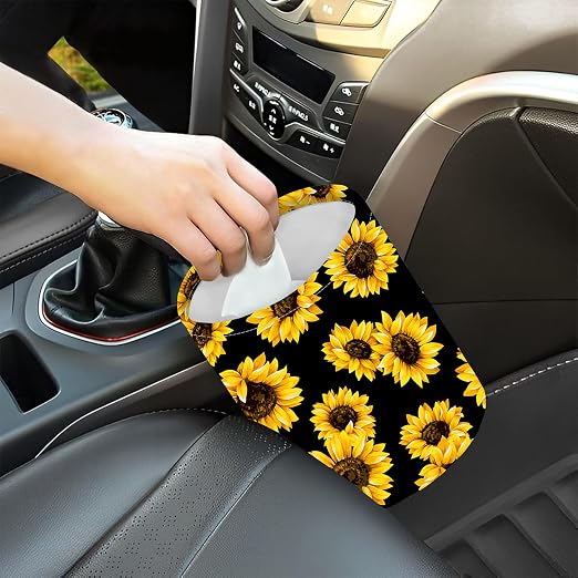 Car Garbage Bag Abstract Yellow Sunflower Mini Car Trash Bin Portable Collapsible Waterproof Rubbish Bag for Car Accessories Back Front Seat Cup Holder