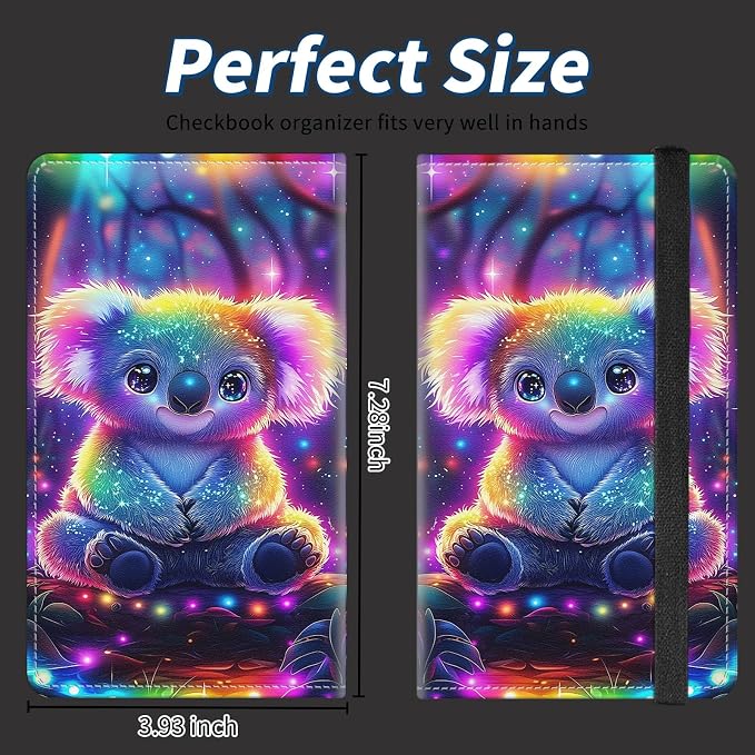 Check Book Cover for Personal Checkbook with Duplicate Checks for Women's & Men PU Leather Wallets Check Book Holder with Pen Card Slots Elastic Strap,Cute Colorful Koala