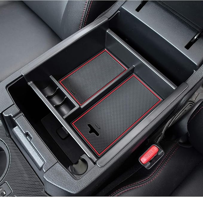 JDMCAR Center Console Organizer Compatible with Toyota 4Runner Accessories 2010-2024 and Kia Telluride (2020-2024), Insert ABS Black Materials 4 Runner Tray, Armrest Box Secondary Storage -Red Trim