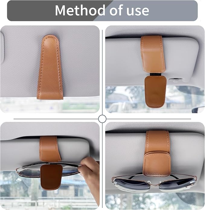 TILDOSAC Magnetic Sunglass Holder for Car Visor,Leather Glasses Holder,Vehicle Accessories Sunglasses Visor Clip for Truck 2 Pack