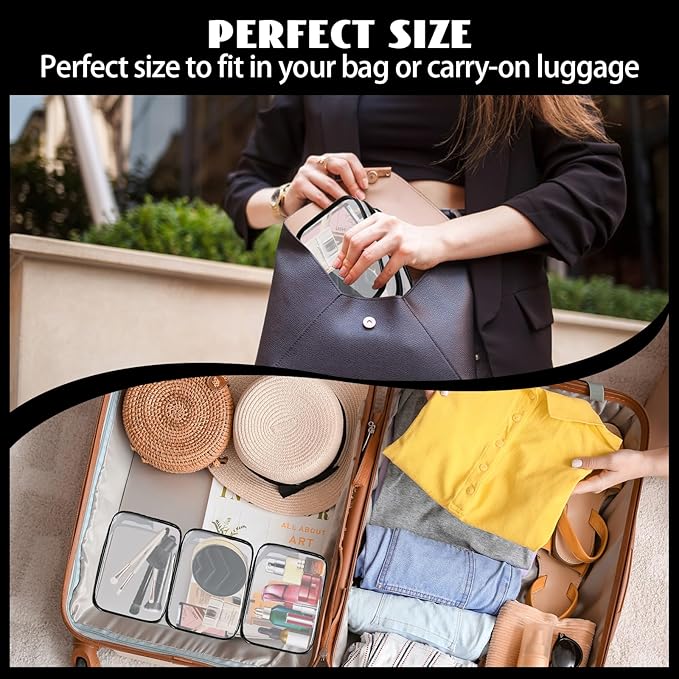 YedsIntu 16 Pieces Clear Cosmetic Bags PVC Clear Makeup Bags TSA Approved Toiletry Bag with Zipper Waterproof Vinyl Plastic Organizer Storage Transparent Pouch for Women and Men (Black, Small)