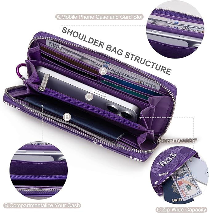 TCU Official Wristlet Wallet for Women, TCU Horned Team Purse with RFID Blocking Card Slot, New Clutch Zipper Wallet for Fan Gift, Game Day, Travel Essentials | Purple, NC-TCU011PP