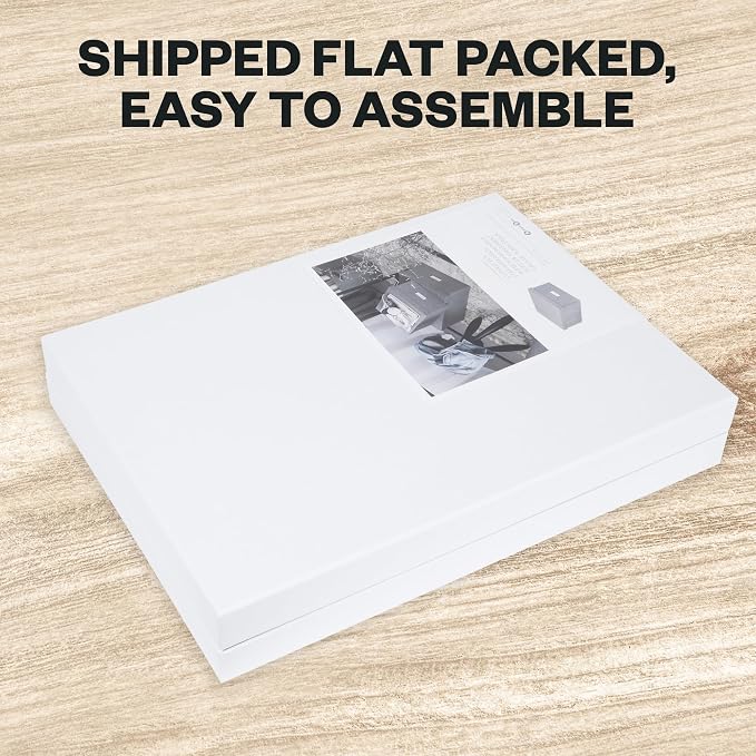 Bigso Box of Sweden Karin Collapsible Storage Box with Labelframe for Easy Identification - Simple Assembly Without Tools - Decorative Storage Boxes with Lids - 8.9in x 12.4in x 5.4in - White