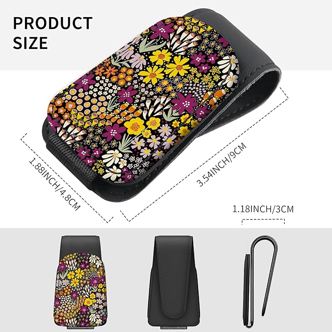LKKDPS Sunglasses Holder for Car Visor, PU Leather Glasses Clip Organizer, Cute Magnetic Eyeglass Holder for Vehicle Sun Visor, Car Interior Accessory for Women & Men Wildflower Doodle Garden