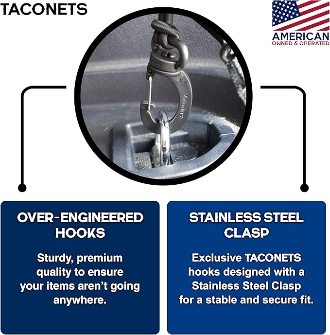 TacoNets Envelope Cargo Net for Suburban | Tahoe | Yukon/XL | Escalade/ESV - Fits 2015-Current - Upgraded 5mm Bungee - Integrated Storage Bag - Heavy Duty Hooks - Designed in USA