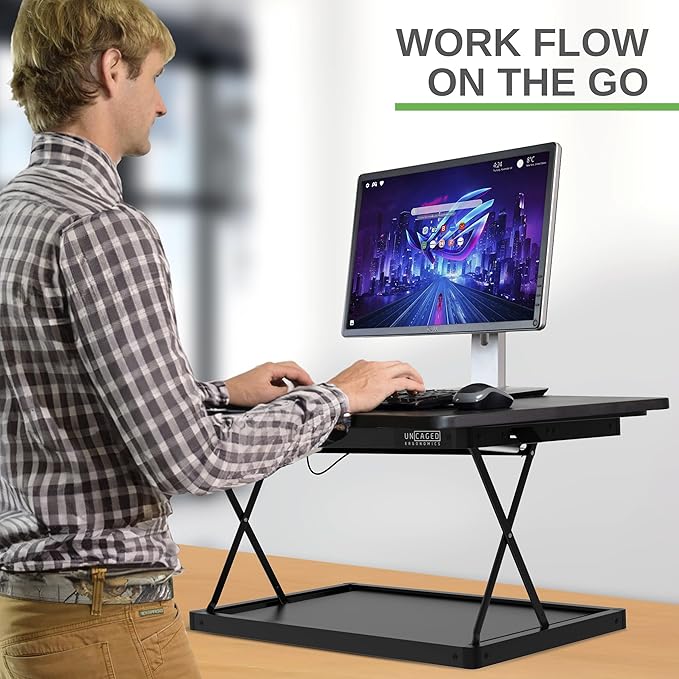 Uncaged Ergonomics Changedesk Mini Small Standing Desk Converter Height Adjustable Desktop Sit-To-Stand Up Desk Riser Laptop Table Top Standing Converter, Black