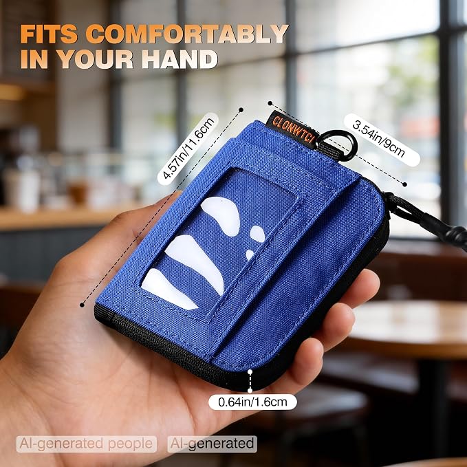 Coin Purse for Men, RFID Blocking 500D Nylon Small Wallet with Key Clip, Slim Front Pocket Card Holder, Zipper Coin Pouch & ID Window Organizer for Cards, Cash