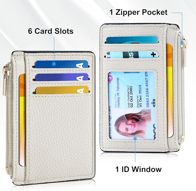 Tipmile Credit Card Holder for Women Slim Minimalist Front Pocket RFID Blocking Wallet Small Compact Card Case with ID Window, Cream White