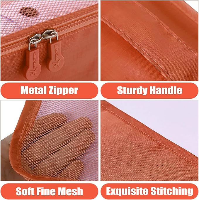 8 Set Packing Cubes for Travel Luggage Packing Bags Reusable Waterproof Suitcase Organizer Cubes Set with Shoe Bag and Toiletry Bag (Orange)