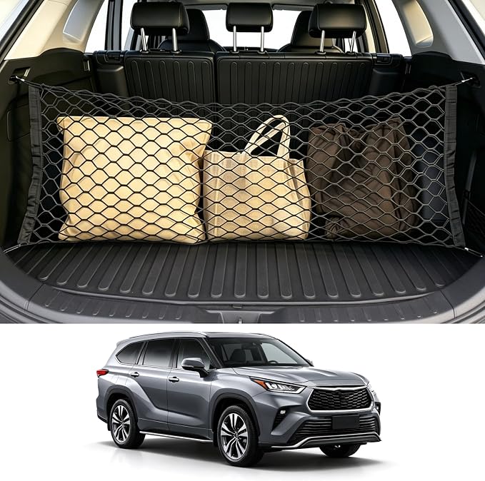 Tongama-Cargo Net for 2020-2026 Toyota Grand Highlander/Highlander/Lexus TX, Heavy Duty Elastic Trunk Storage Net with Hooks for Toyota Grand Highlander/Highlander/Lexus TX Car Exterior Accessories