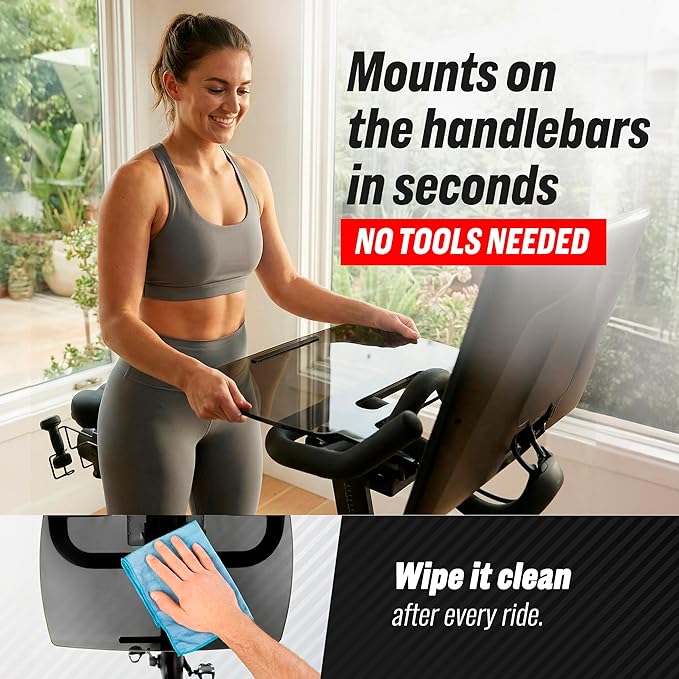 TFD The Tray Original for Peloton Bike Original Models, Angled Acrylic Desk Tray with Rubber Grip Insert for Laptop, Tablet, Phone, and Books, Work or Read While Riding, Dark Acrylic