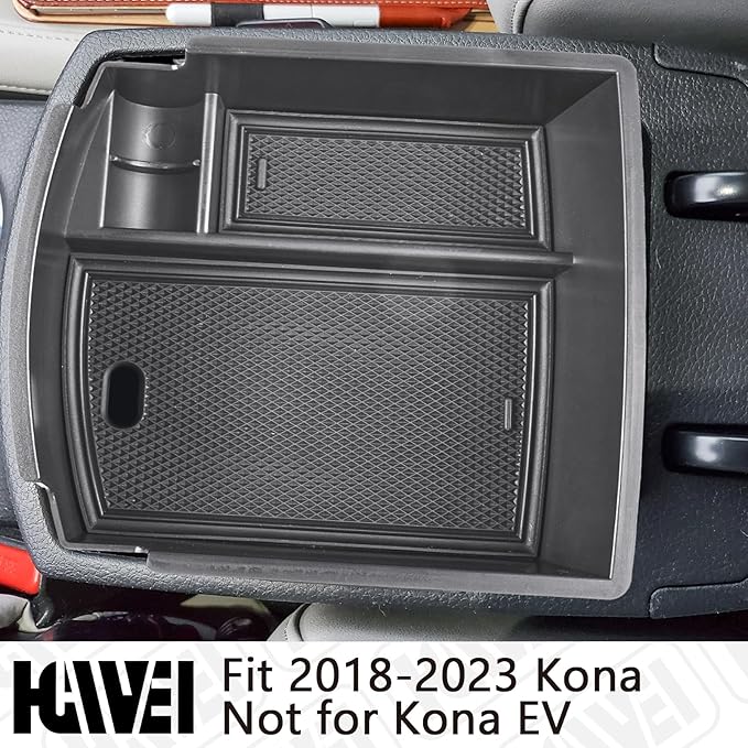 HGWEI Center Console Organizer Compatible with Hyundai Kona 2018 2019 2020 2021 2022 2023 Interior Accessories, ABS Armrest Storage Box Glove Container Insert Tray (Not for Kona EV)