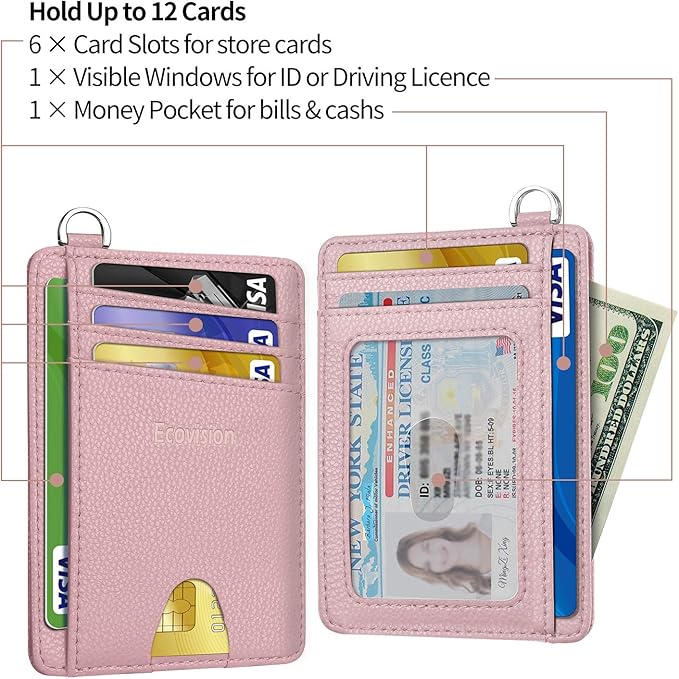 EcoVision Slim Minimalist Front Pocket Wallet, RFID Blocking Credit Card Holder Wallet with Detachable D-Shackle for Men Women